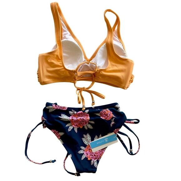 Cupshe Solid Top Floral Bottom Bikini 2 Piece Swimsuit Set Women's Small NEW - Picture 6 of 12